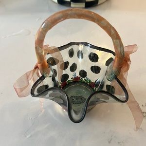 1990s Mackenzie-Childs Glass Basket With Organza Ribbon